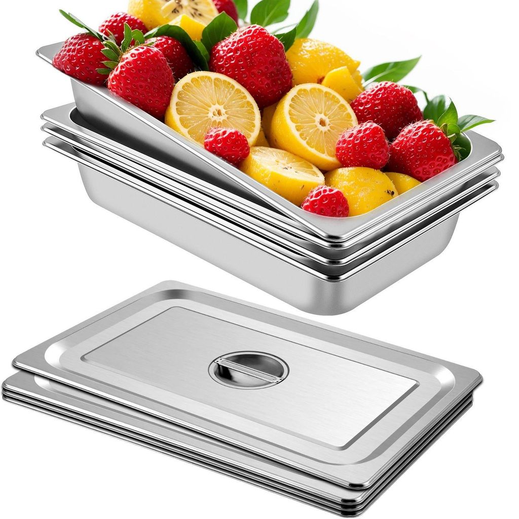 VEVOR 4er-Set GN-Behälter – 53 x 32,5 x 10 cm (20,9 x 12,8 x 3,9 Zoll) Tiefe Dampftischbehälter in Vollgröße, 13 L Fassungsvermögen, Edelstahl