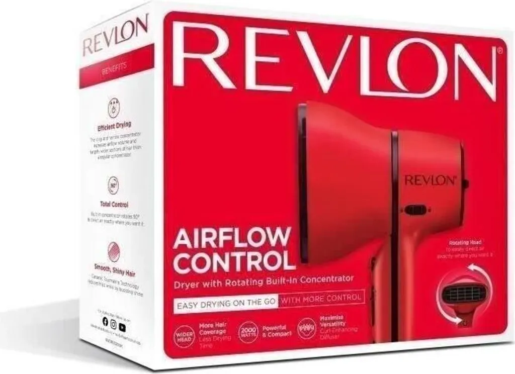 Sèche-cheveux Puissant 2000W Revlon Rouge pour un Brushing Lisse et Doux