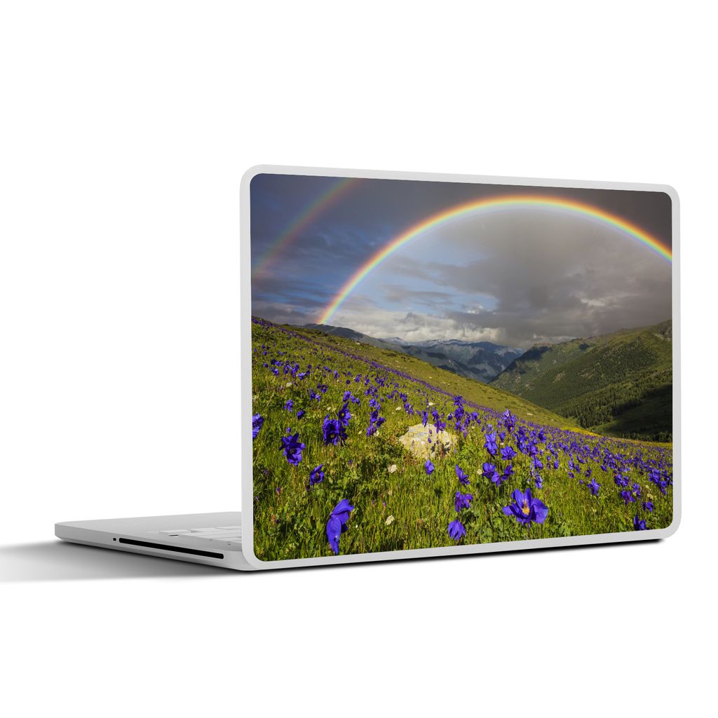 MuchoWow Laptop Aufkleber Sticker Cover Ein Regenbogen über den lila Pflanzen auf der Wiese 31x22.5 cm - Laptop-Deko