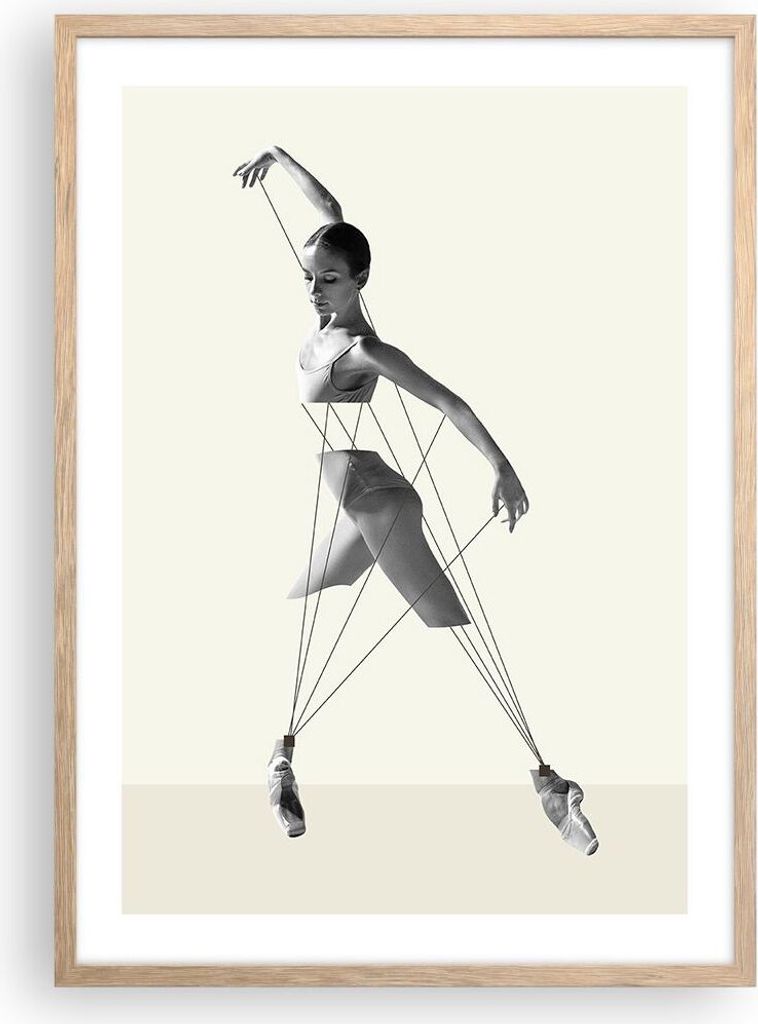 Gerahmtes Poster - Rahmen in heller Eiche - Surreal Ballerina Marionette - 50x70 cm - Wand Bild - Wanddeko - Wandbilder - Kunstposter - Wandposter ...