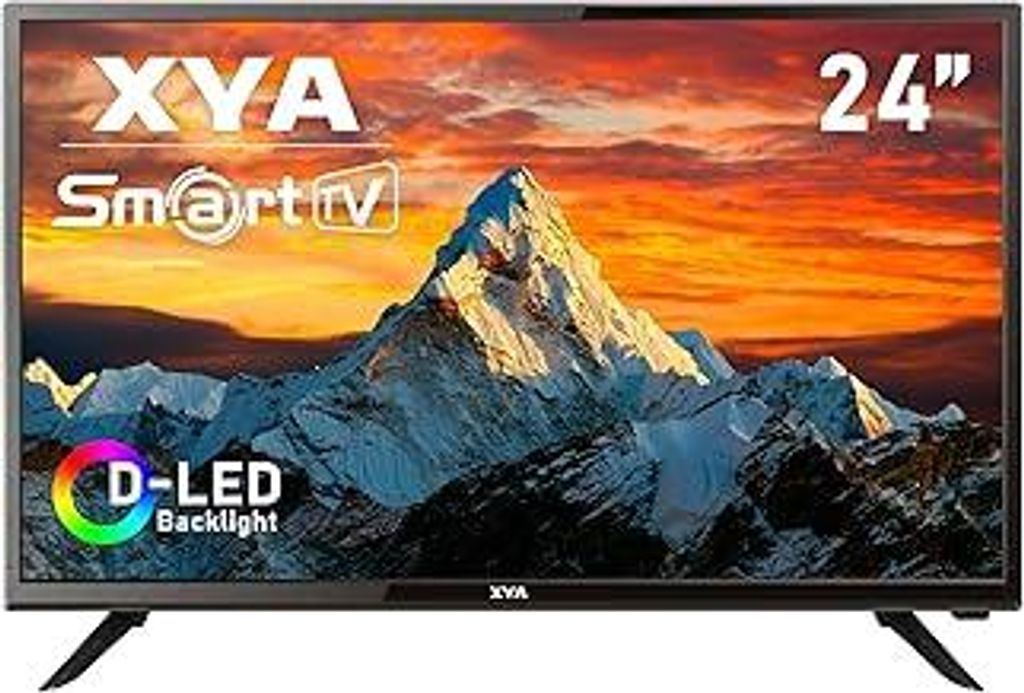 XYA 24 Zoll HD Smart TV, D-LED-Backlight Fernseher HDMI?USB?DVB-T2/S2?RJ45 Schnittstellen, Bildschirm für Wohnzimmer, Schlafzimmer und Heimanterta...