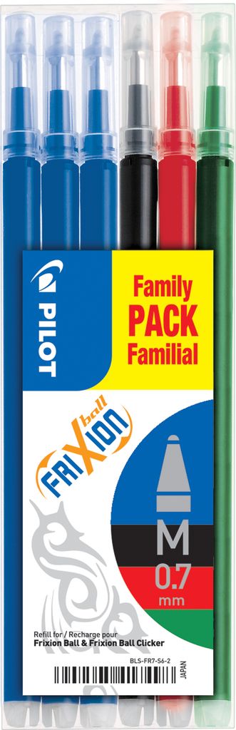 A package of Pilot FriXion ballpoint pen refills in assorted colors.