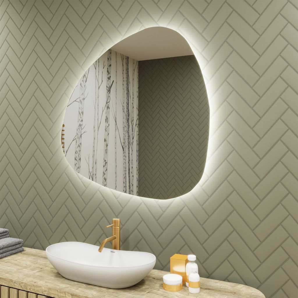 Unregelmäßiger asymmetrischer Spiegel mit LED Beleuchtung 74x74 cm - mit LED Beleuchtung - LED Farbe Kaltweiß 6500K - Beleuchtet Wandspiegel Lic...