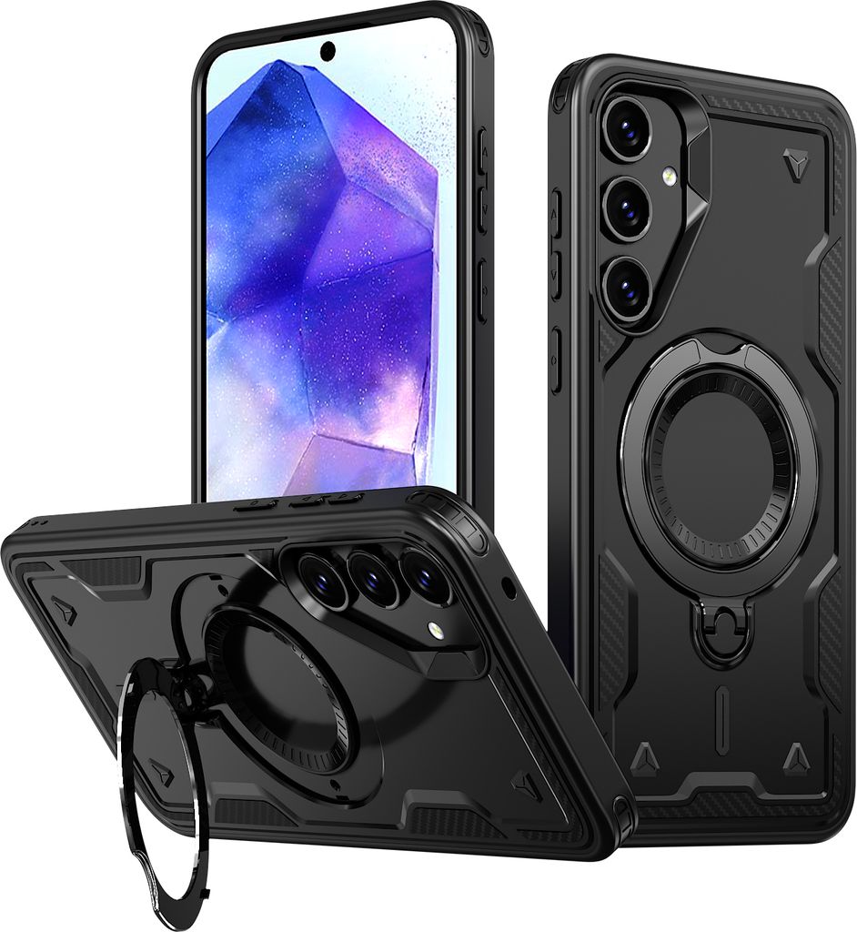 Dual Layer Hülle für Samsung Galaxy A35 Metall Ring Ständer Magnetisch Stoßfest Militär Handyhülle Schwarz