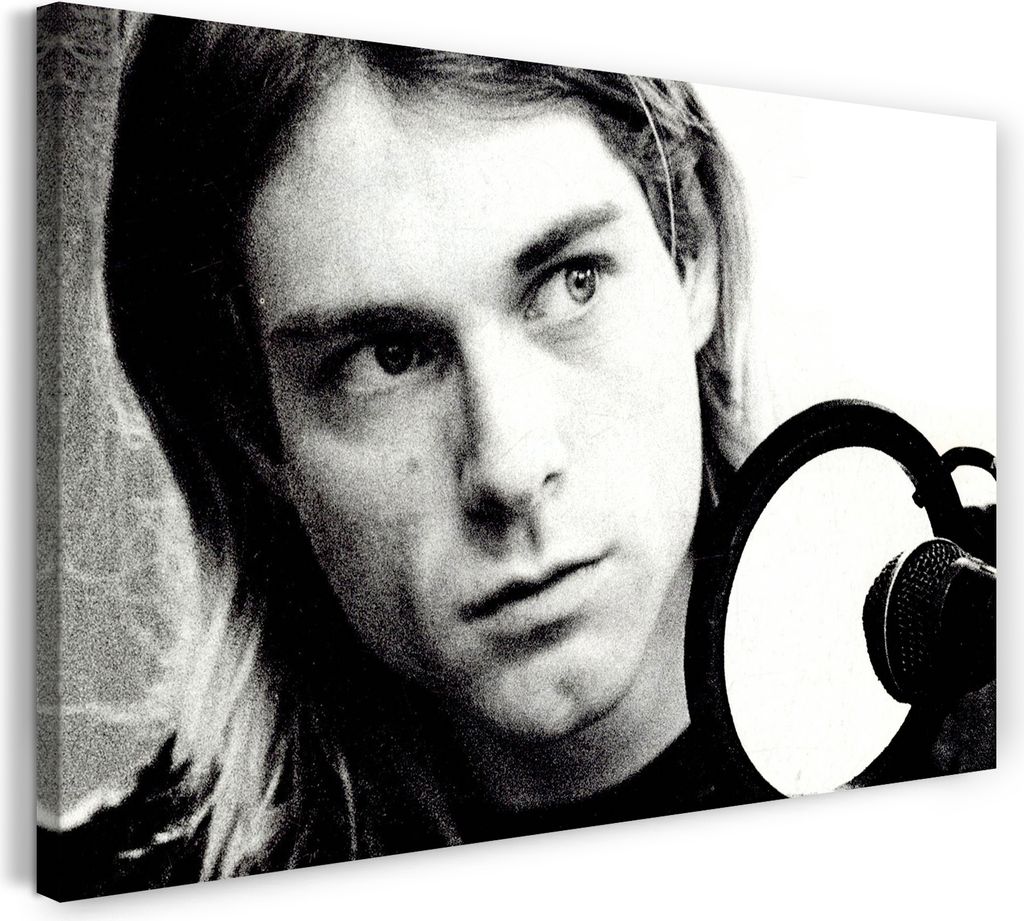 Leinwandbild (120x80cm): Kurt Cobain schwarz weiss Portrait Grunge-Legende Rocl-Star, echter Holz-Keilrahmen inkl. Aufhänger, handgefertigt in Deu...