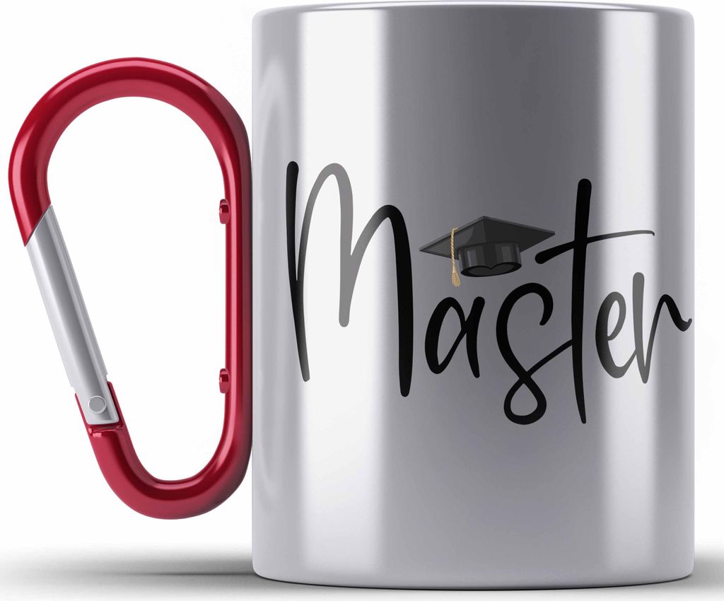 Trendation - Master Abschluss Geschenk Edelstahl Tasse Karabiner Bestanden Studium Prüfung Graduation (Rot)