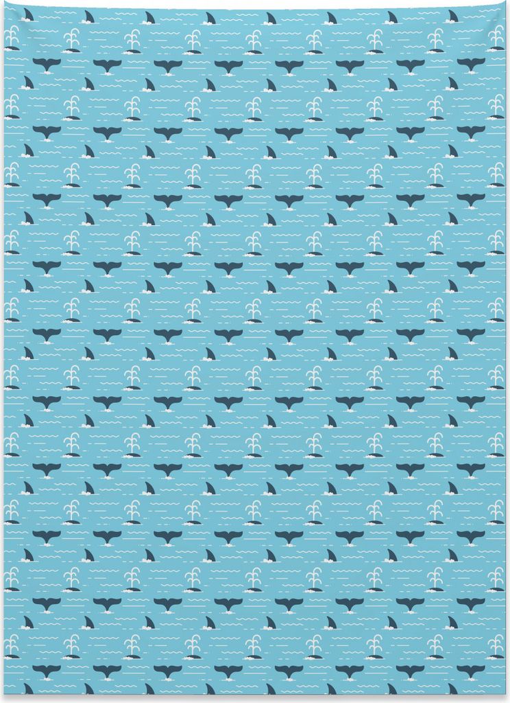 Abakuhaus Wal Wandteppich, Flossen über dem Wasser aus Weiches Mikrofaser Stoff Kein Verblassen Klare Farben Waschbar, 110 x 150 cm, Hellblau Wei...
