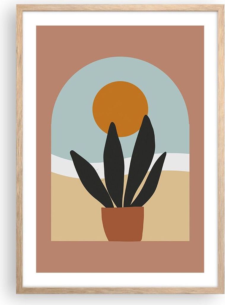 Gerahmtes Poster - Rahmen in heller Eiche - Minimalistisch Fenster Blume - 50x70 cm - Wand Bild - Wanddeko - Wandbilder - Kunstposter - Wandposter ...
