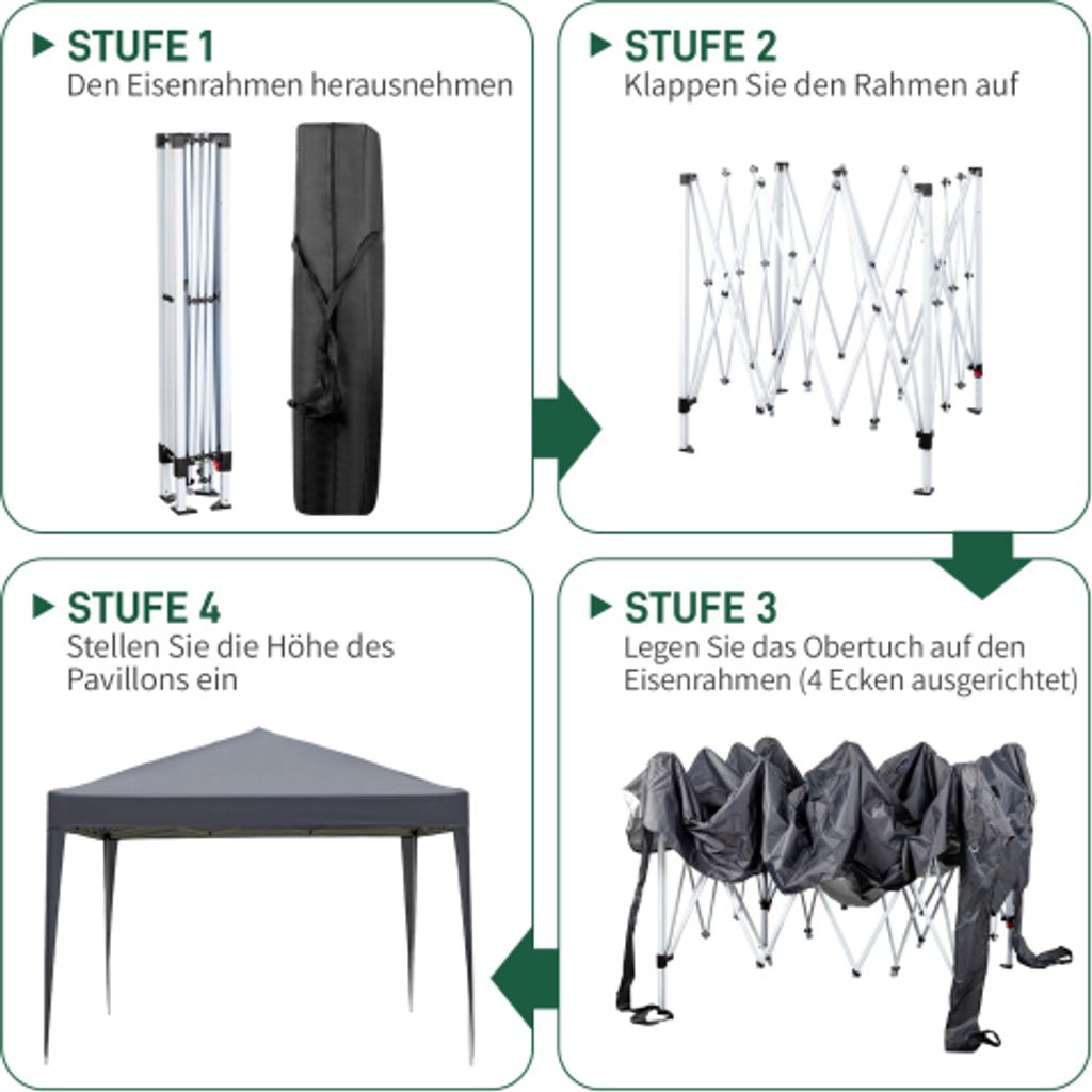 FCH 3x3m Pop Up Pavillion Gartenzelt Gartenpavillon Produktbild 2