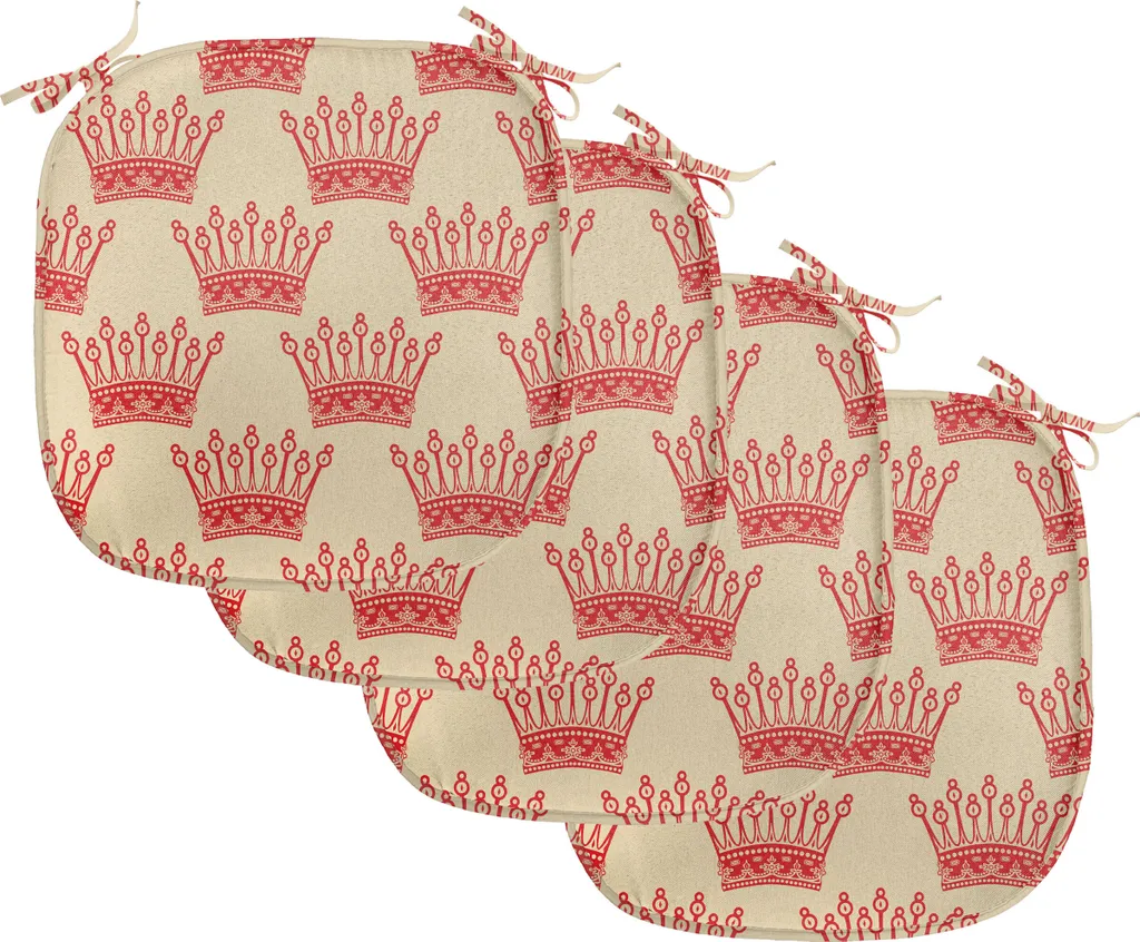Galettes de Chaise Imperméables 40x40 cm Lot de 4 Design Couronne Rouge