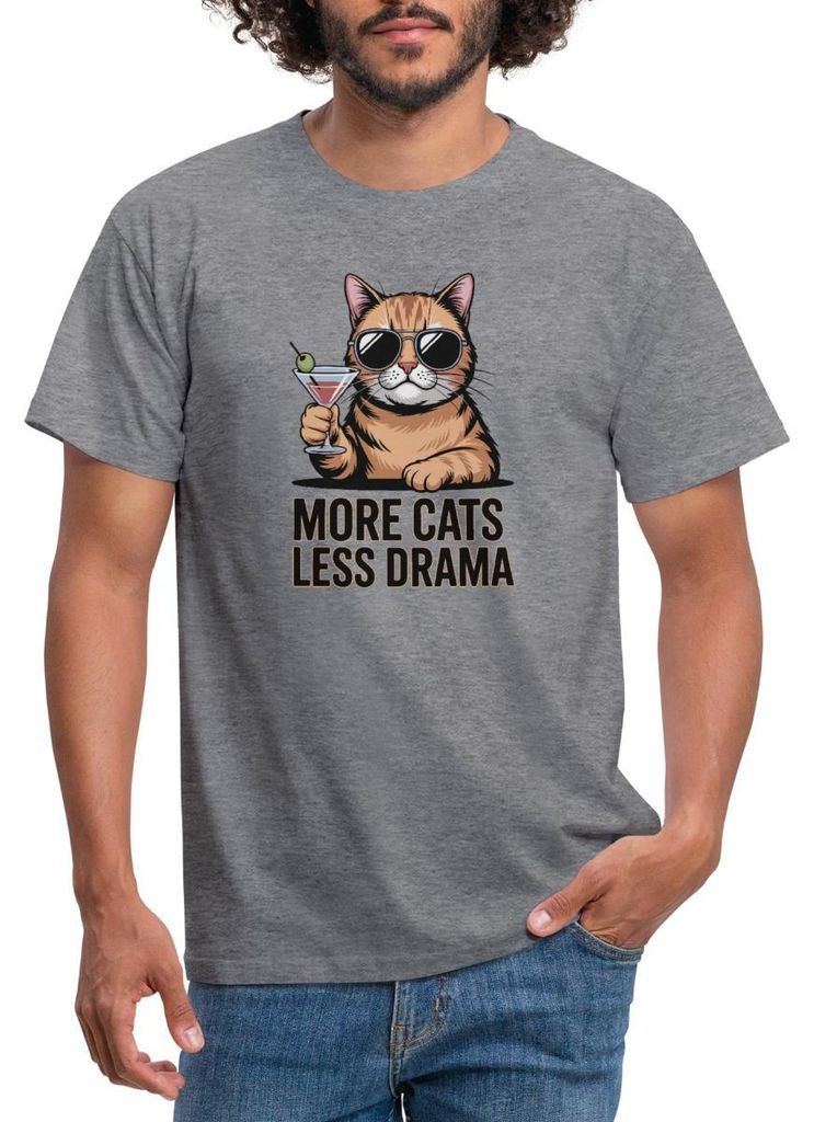 Spreadshirt More Cats Less Drama Männer T-Shirt, XL, Graphit meliert
