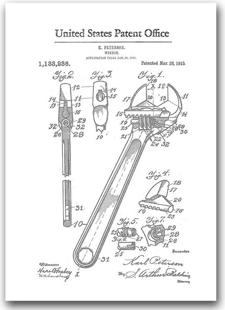 Poster - Canvas - Leinwand - 59,4 cm x 84,1 cm - Fotoposter - Leinwandkunst - Verstellbarer Schraubenschlüssel United States Patent Peterson