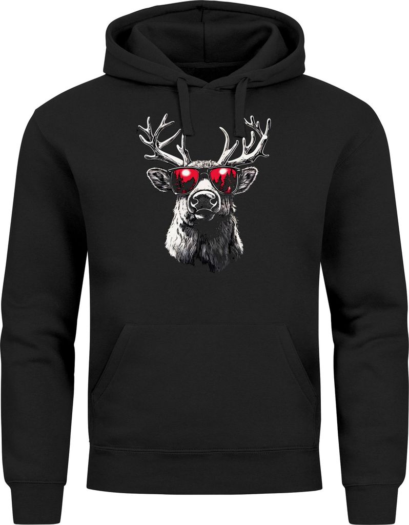 Hoodie Herren Weihnachten Rentier Elch Aufdruck Kapuzen-Pullover Weihnachtspullover Männer Moonworks