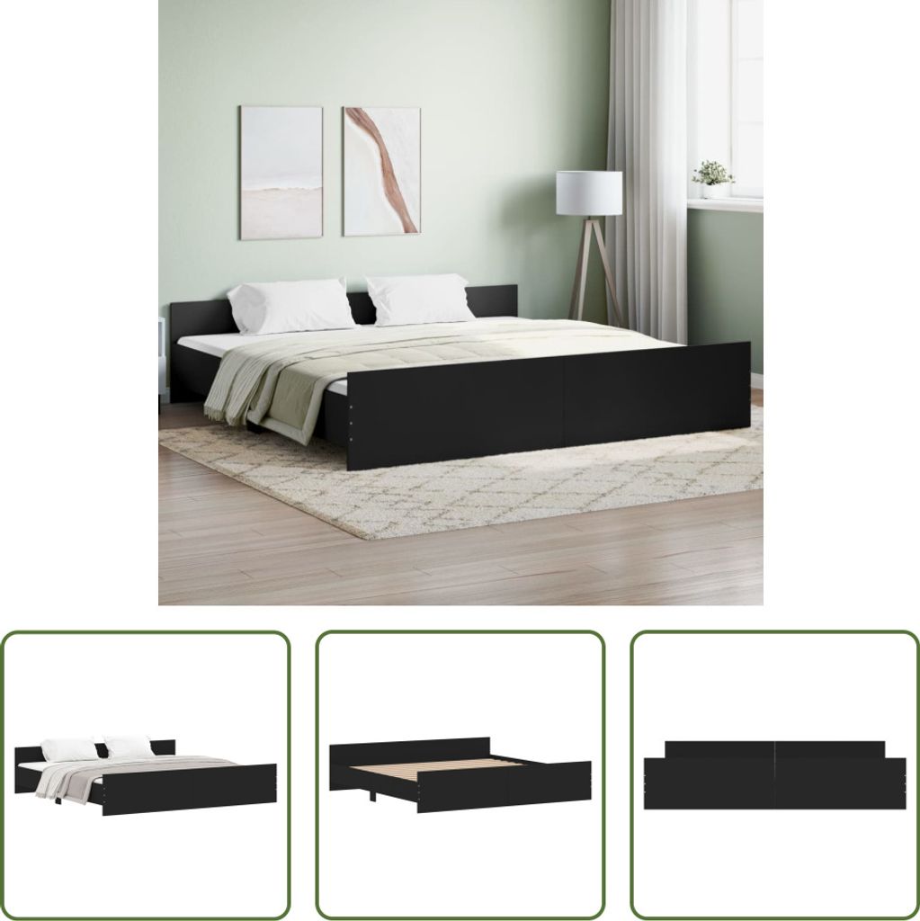 The Living Store Bettgestell mit Kopf- und Fußteil Schwarz 200x200 cm