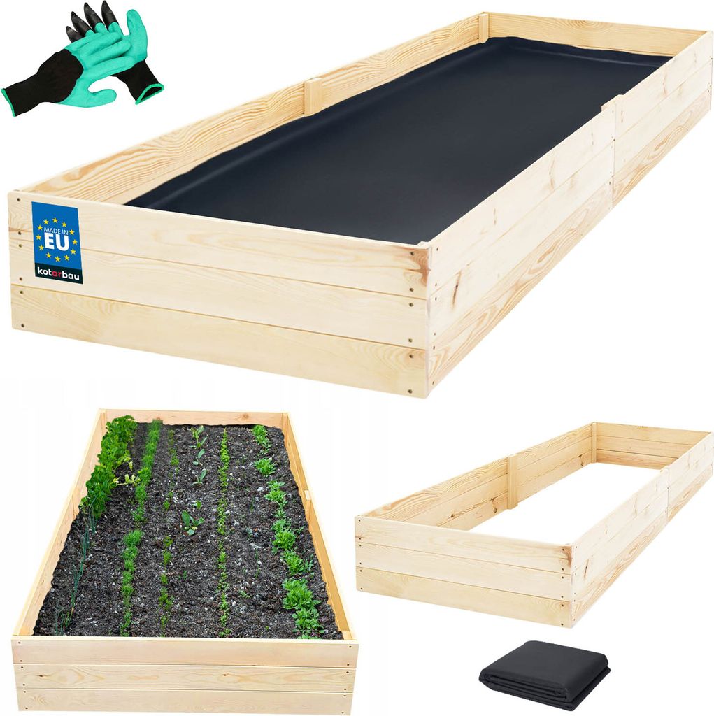 KOTARBAU Tiefbeet Blumenkasten aus Holz 200x120x27cm Pflanzkästen Naturfarbe Hochbeet Kräuterbeete Pflanzkübel groß Anzuchtbeet Hochbeete fü...