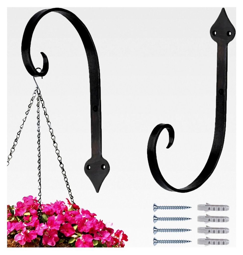Marrakesch 2er Set Wandhaken handgeschmiedet schwarz 27 cm lang | Vintage Haken zum Schrauben für Blumenampel und Hängepflanze | Gerätehalter f...