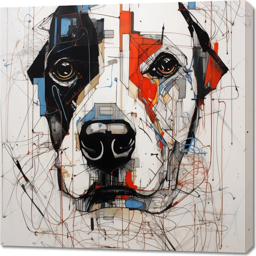Quadro Moderno 90x90 Cagnolino Disegnato a Mano - Arredo Casa Esclusivo