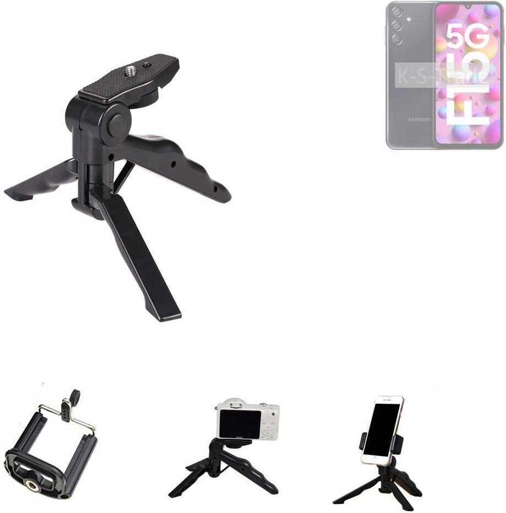 K-S-Trade Stativ Tisch-Ständer Dreibein Handy-Stativ Ständer kompatibel mit Samsung Galaxy F15 5G Mini-Stativ Smartphone Tripod Handy-Stativ aus