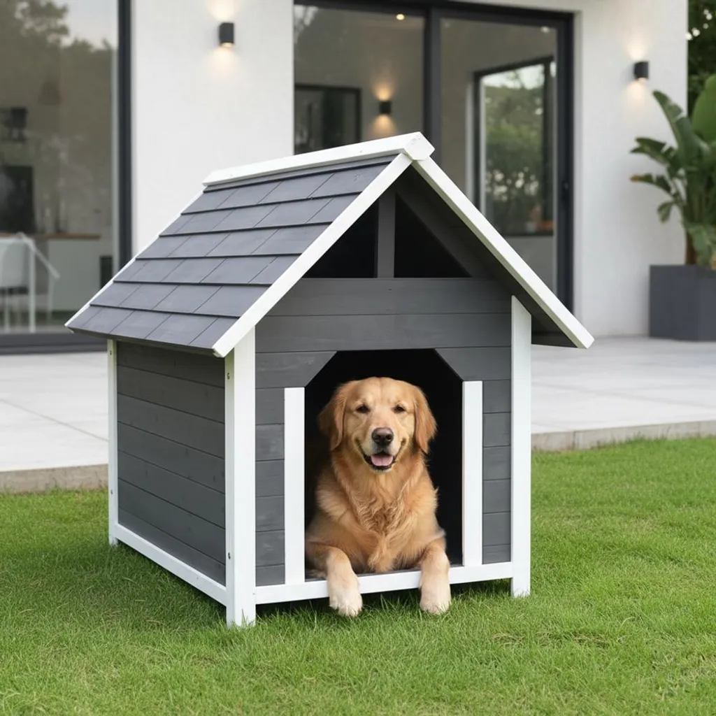 Niche pour chien 95 cm en bois gris imperméable et pieds surélevés