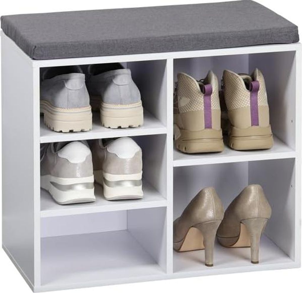 Armoire à chaussures KESPER avec coussin de siège, blanche, Image du produit 