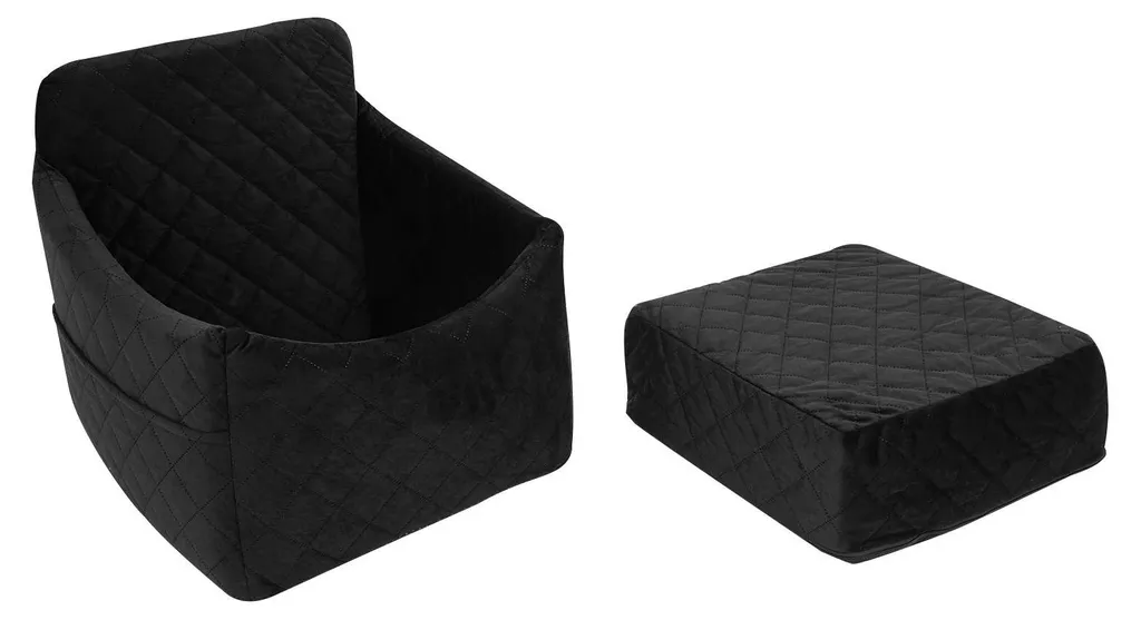 Siège chat blanc ultra rembourré et sécurisé par ceinture de voiture