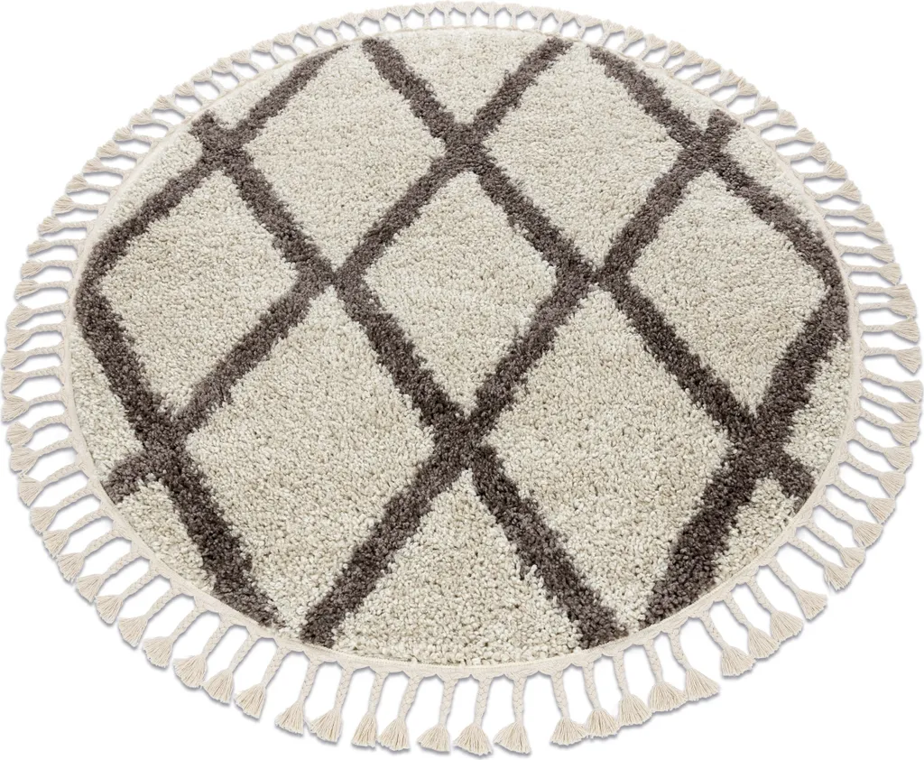Tapis Rond Berbère Crème 120cm - Tapis de Salon Shaggy Moelleux Beige