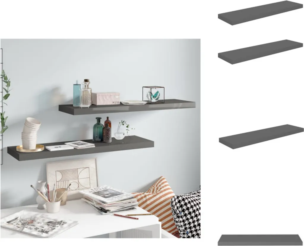 Set 2 Mensole a Muro vidaXL Grigio Lucido 90x23,5 cm - Arredo Moderno