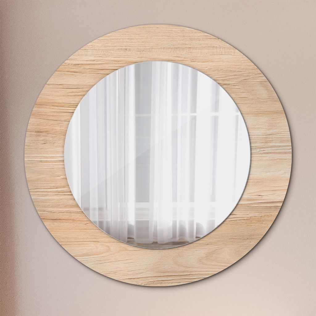 Ø60cm Modern Spiegel - Wandspiegel Wandmontage- Schlafzimmer - Holz Textur