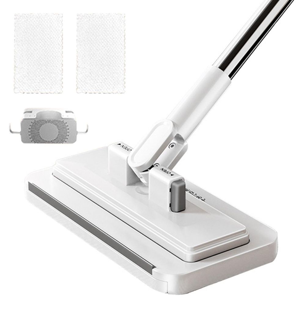 Lazy Mop Edelstahl-Bodenwischer mit ergonomischem Griff und 2 saugfähigen Samttüchern (Bodenreiniger M)
