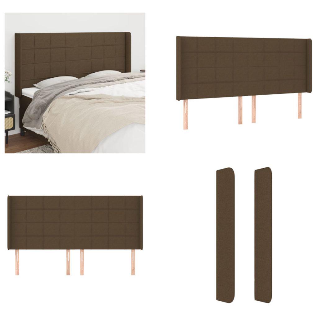vidaXL Kopfteil mit Ohren Dunkelbraun 183x16x118/128 cm Stoff - Kopfteil - Kopfteile - Bett-Kopfteil - Bettkopfteil