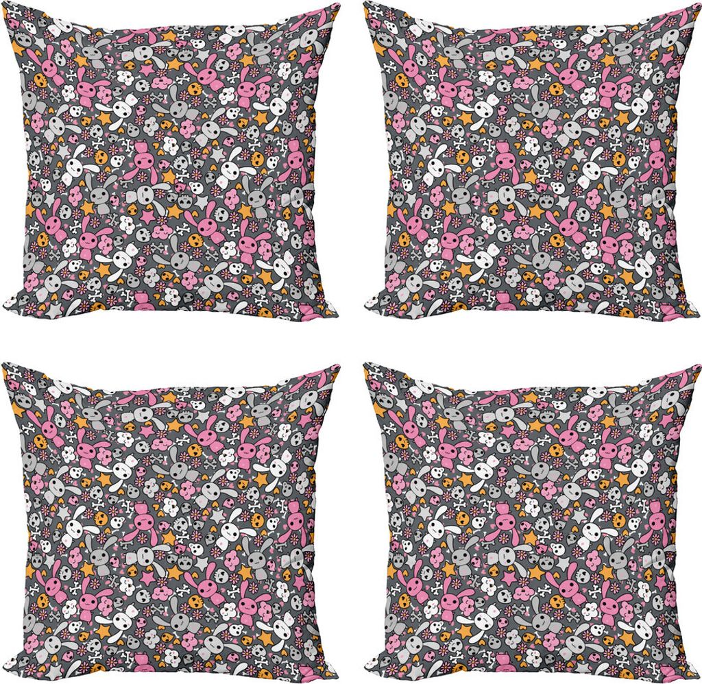 ABAKUHAUS Kindergarten Kissenbezug Set (4 Stück), Kawai Häschen Wolken, Moderner Doppelseitiger Digitaldruck, 45 cm x 45 cm, Mehrfarbig