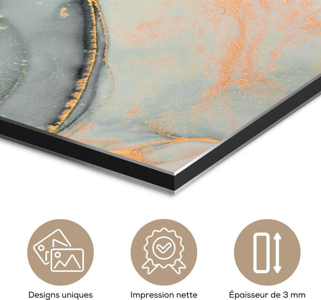 MuchoWow Wanddekoration Metall Metallbild Wandkunst 80x60 cm Gold - Marmor - Grün - Luxus - Glitzer - Marmoroptik MuchoWow Aluminium Gemälde - Al...