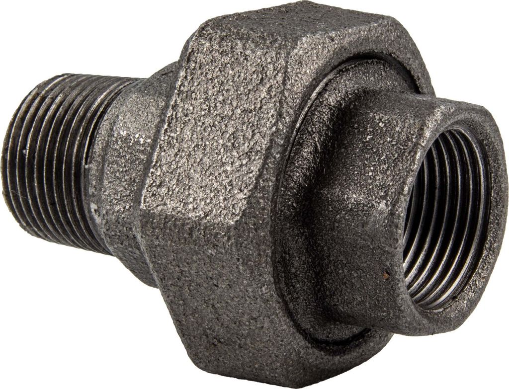Temperguss-Gewindefitting schwarz Verschraubung konisch dichtend, IG x AG 1 1/2 Zoll, Typ 341, DVGW