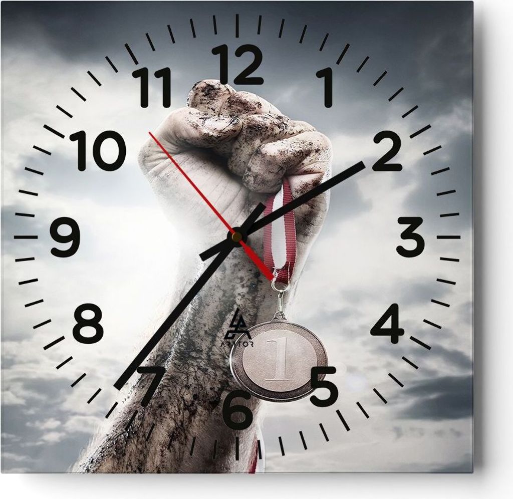 Wanduhr - Quadrat - Glasuhr - Sport Medaille Sieg Trophäe - 40x40cm - Schleichendes Uhrwerk - Lautlos - zum Aufhängen bereit - Dekoration Modern ...
