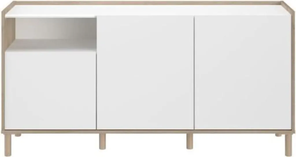 Buffet 3 Portes MORPHOS Blanc et Chêne - Meuble de Rangement Design 150cm