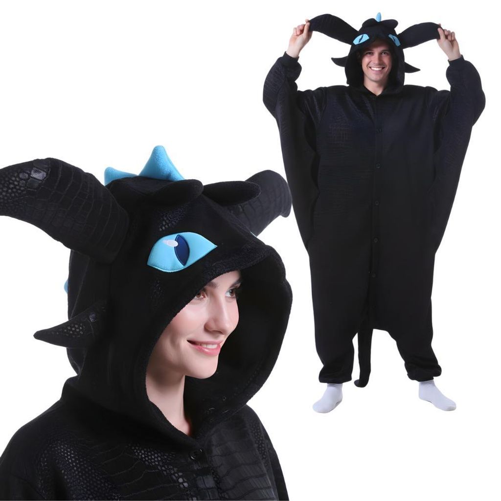 Pyjama Onesie Kigurumi Verkleidung Zahnlos Blau XXL: 185 - Produktbild 
