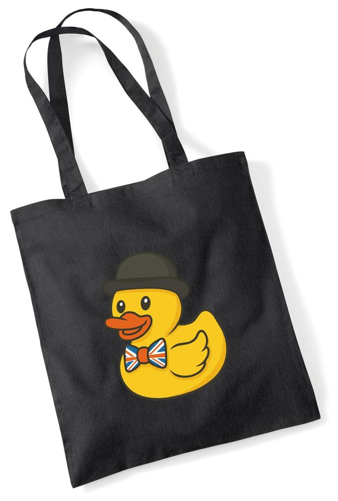 Huuraa Jutebeutel Quietscheente Großbritannien Gummiente Brite 10 Liter Black Baumwolle Tasche Geschenkidee