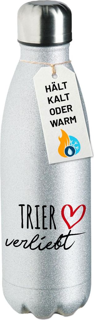 Huuraa Trinkflasche Trier verliebt 500ml Silver Edelstahl Wasserflasche Trinkflasche Geschenkidee