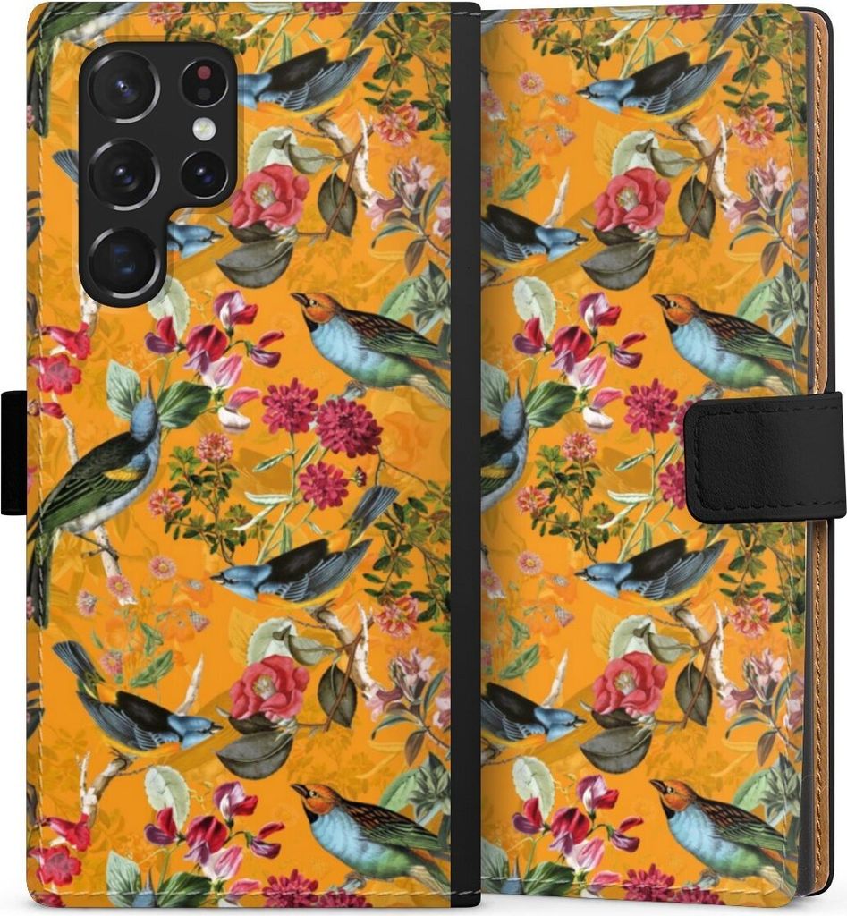DeinDesign Klapphülle für Samsung Galaxy S22 Ultra Handytasche Lederhülle Tasche Blumen Dschungel Vogel