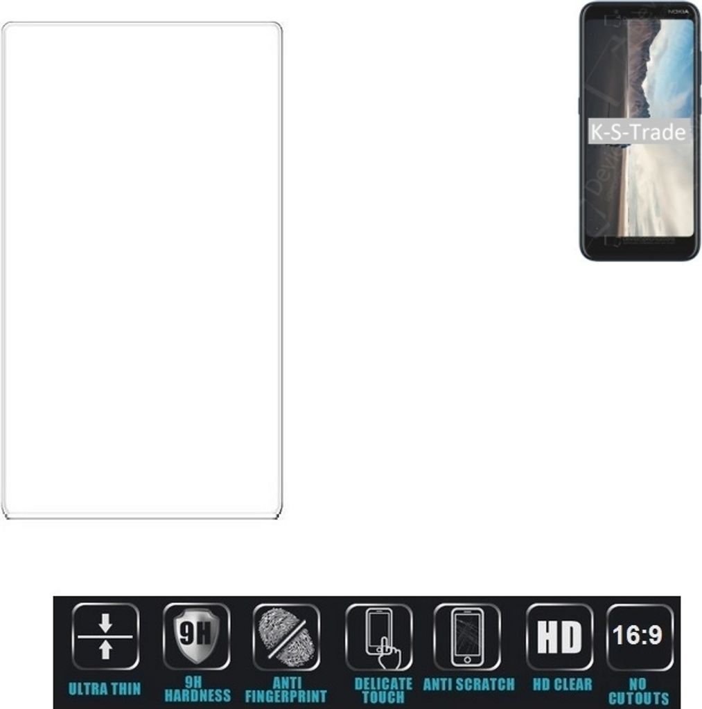 K-S-Trade Displayschutzglas kompatibel mit Nokia C2 Tava Hartglas Schutzfolie Glasfolie 16:9 Format, bedeckt keine Seitenbereiche