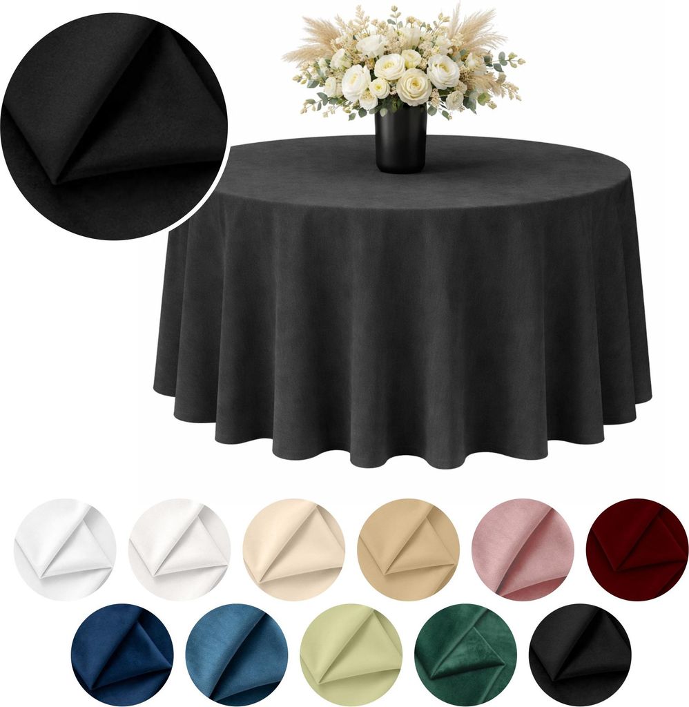 Runde matte Velours-Tischdecke in Schwarz Ø 320 cm – Produktbild 
