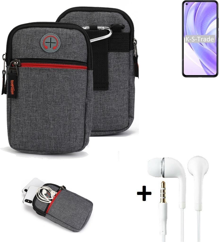 K-S-Trade Gürteltaasche + Kopfhörer kompatibel mit Xiaomi Mi 11 Lite 5G Handy Tasche Holster Schutz Hülle Handy Hülle grau Zusatzfächer 1x