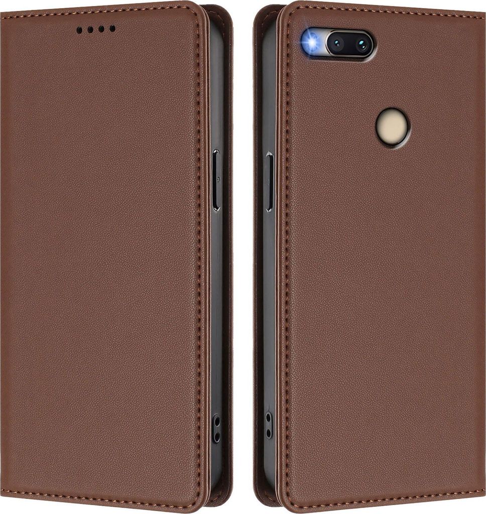 Handyhülle für Xiaomi Mi A1 (Mi 5X), Kunstleder Klapphülle Stoßfeste Magnetische Hülle mit Ständer Braun