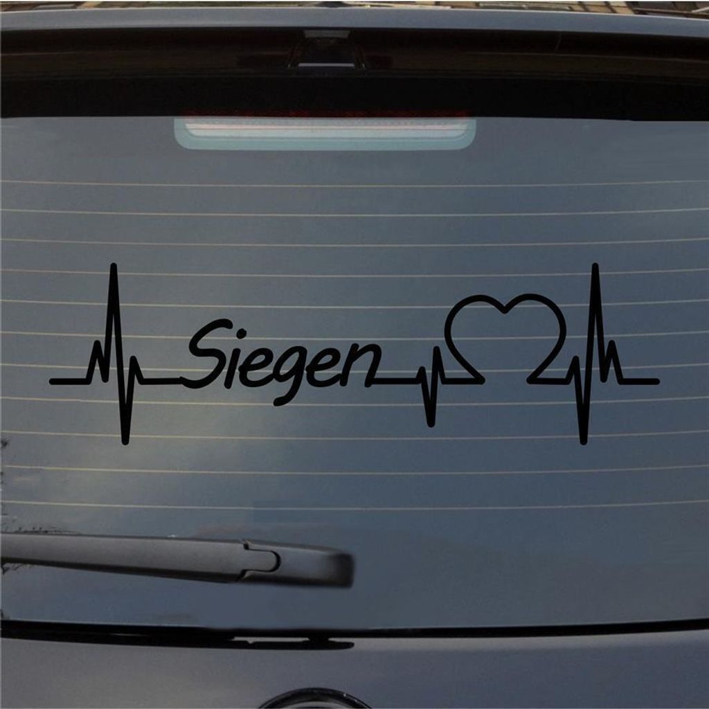 Heckscheibenaufkleber Siegen Herzschlag Puls Stadt Liebe 55x17 cm Schwarz Glanz Auto Aufkleber Sticker