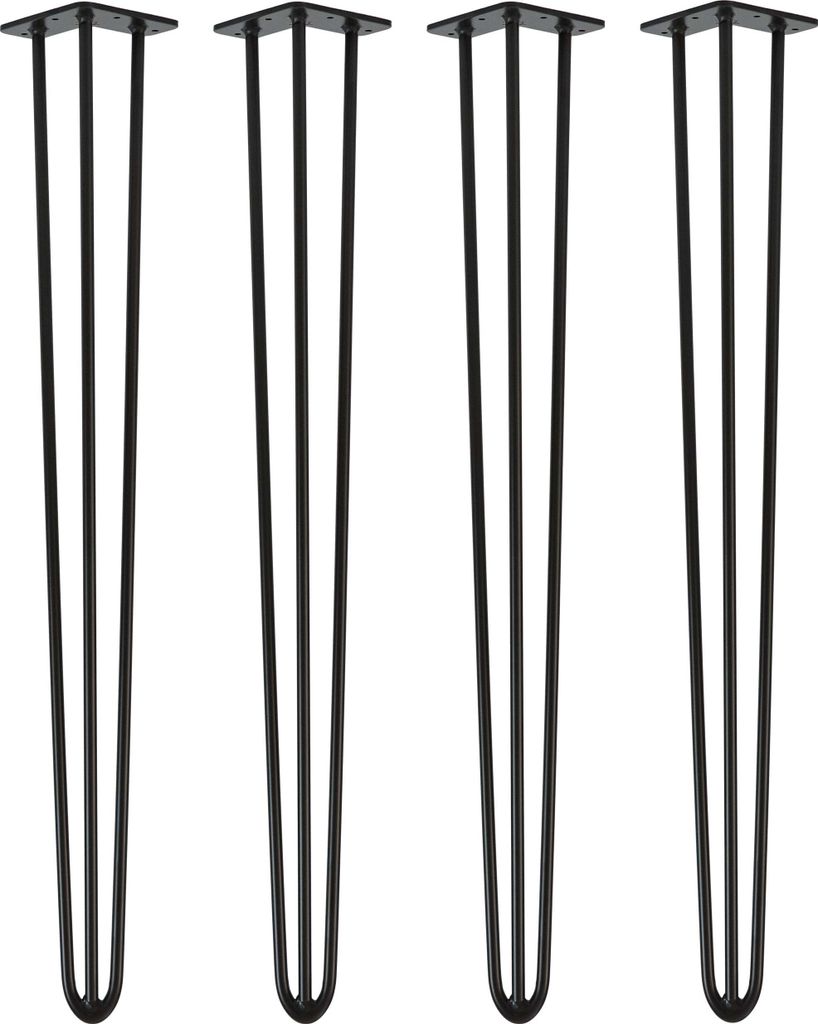 Natural Goods Berlin HAIRPIN Legs, Haarnadelbeine, Möbelfüße, Tischbeine, Schwarz, 100 cm, 3 Streben, 4 Stück