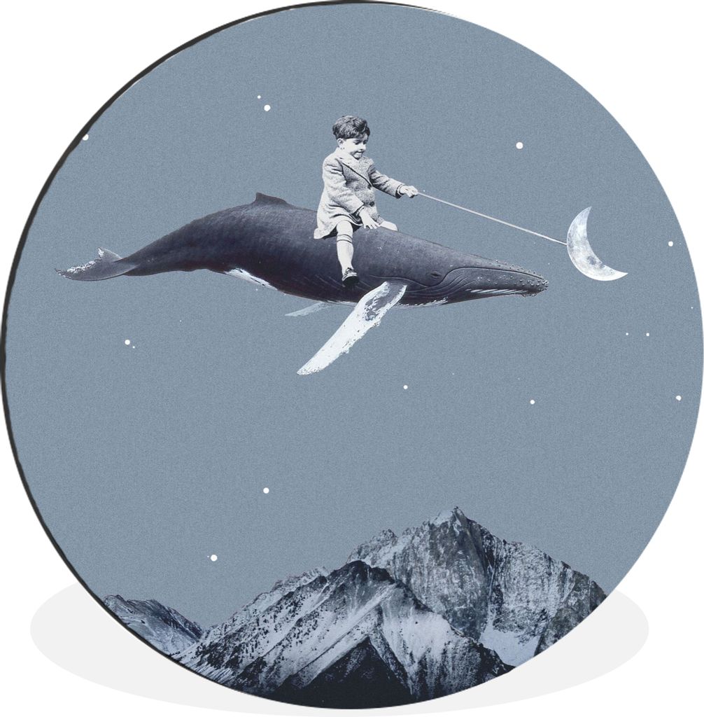 MuchoWow Aluminium Wandkreis Weltraum - Junge - Mond - Wal Ø 60 cm Wanddeko Modern Wohnzimmer - Wand Kreis - Wandbild - Schlafzimmer - Aluminium...