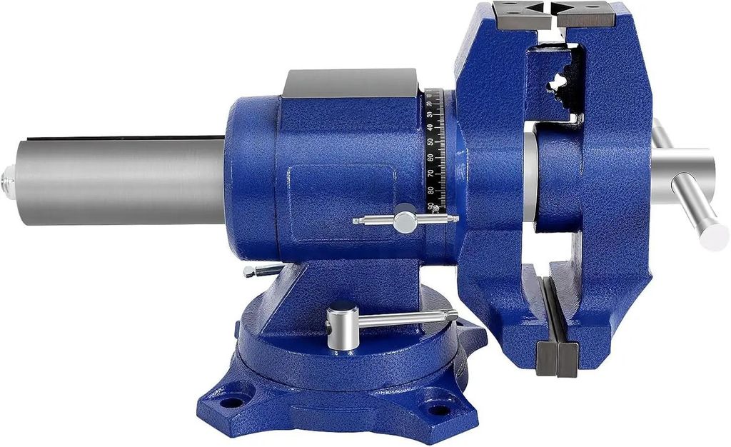 Großer Dreh-Schraubstock - Werkbankschraubstock 125 mm - 2-Achsen 360° schwenkbar - Stahlbacken - Für Holzarbeiten - Dunkelblau