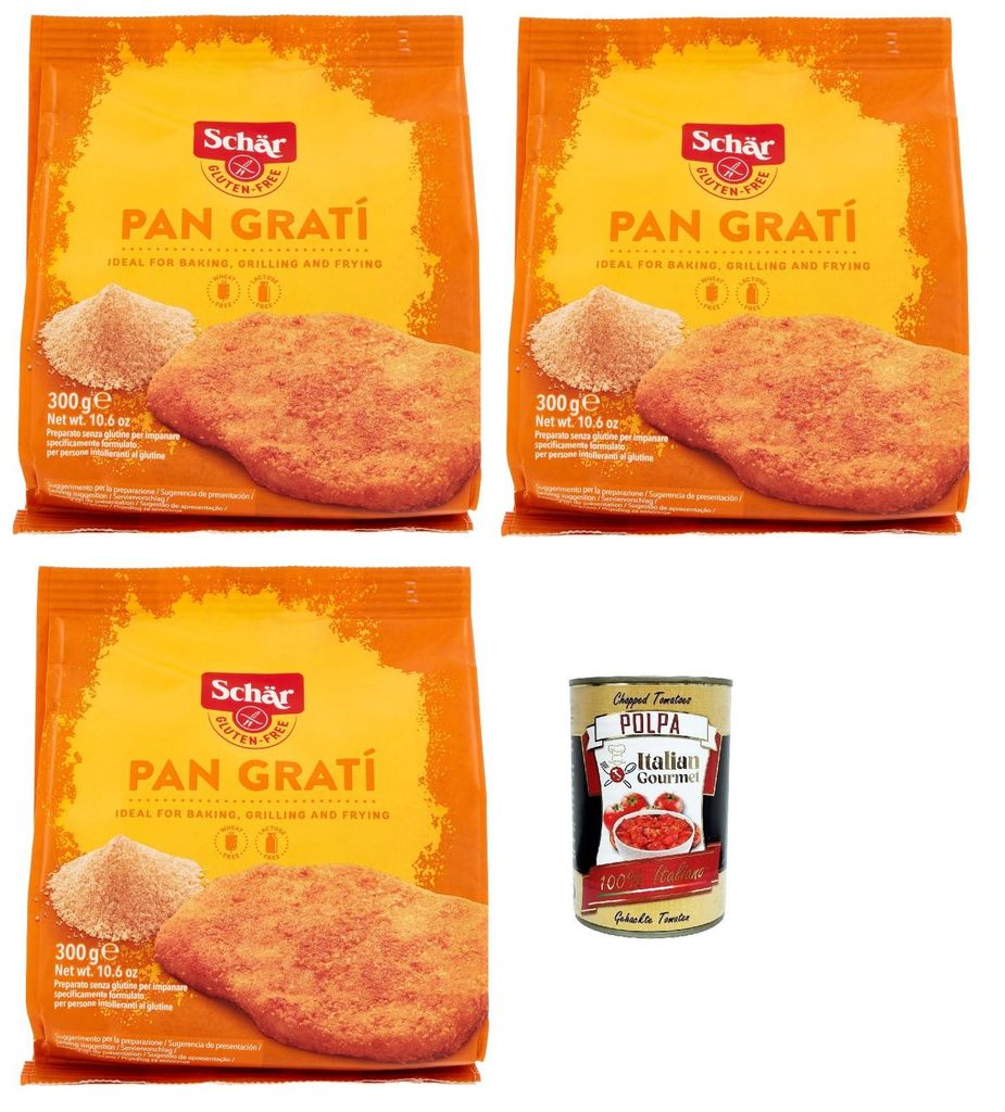 Schär Gluten Free Pan Gratí für Eine Knusprige und Schmackhafte Panade Präparat zum Panieren 3x 300g Packung + Italian Gourmet polpa 400g
