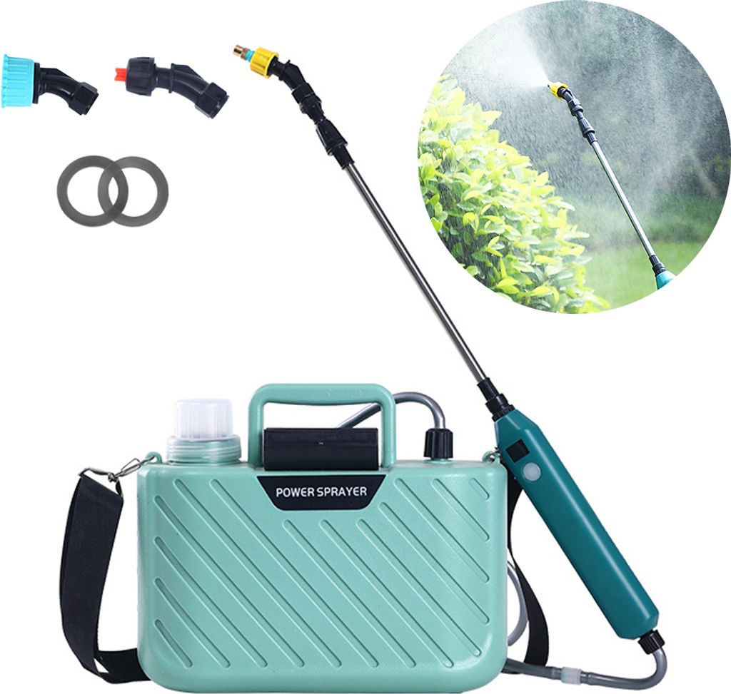 Batteriebetriebene Gartenspritze mit 2 Duesen, 1,32 Gallonen/5 l Rasen-Wasserspritze mit per USB aufladbarem Griff und Teleskopstab, tragbare elekt...