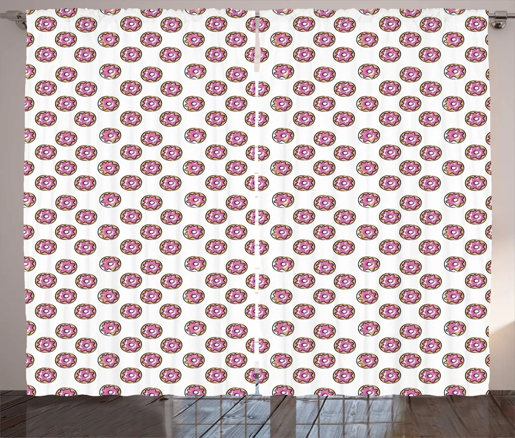 Rideau Rustique Beignets Glacés Fraise 280x225 cm Fuchsia et Brun Sable